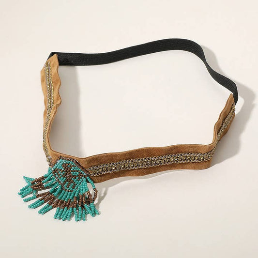 Faux Suede Beaded Headband - Boho Cluster