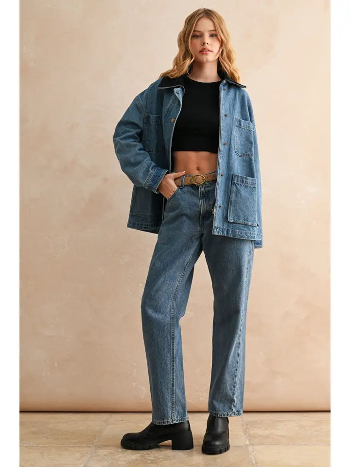 Corduroy Collar Utility Jacket - Denim
