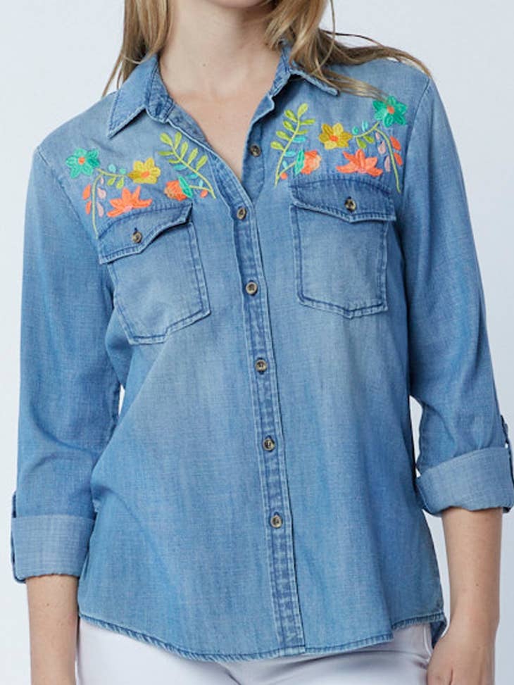 Flower Field Shirt - Vintage Blue Denim