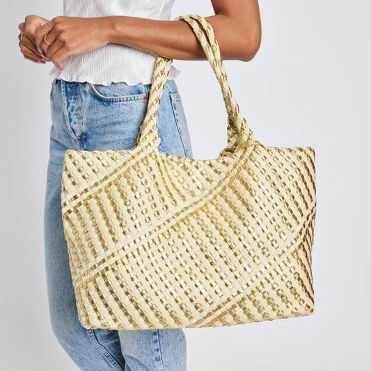 Solana Woven Tote - Gold/Ivory