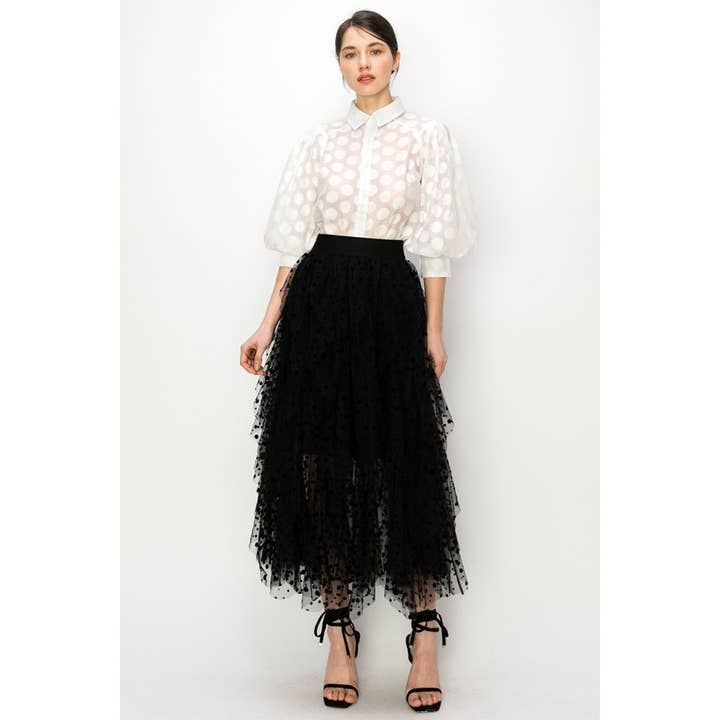 Polka Dot Tulle Skirt - Black