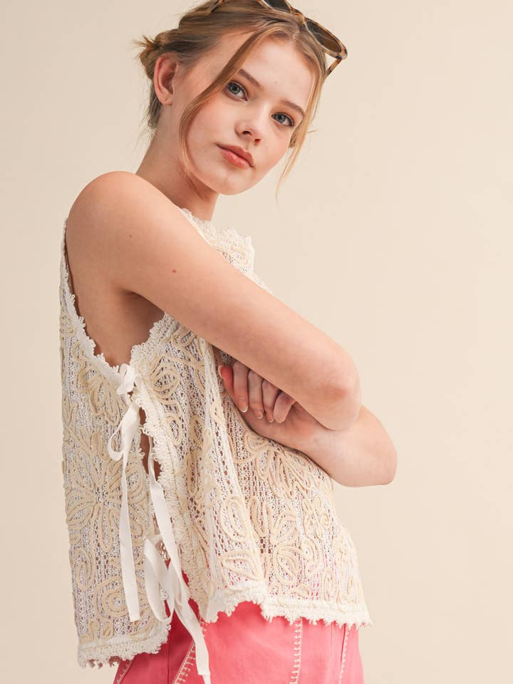 Floral Crochet Tank - Off White