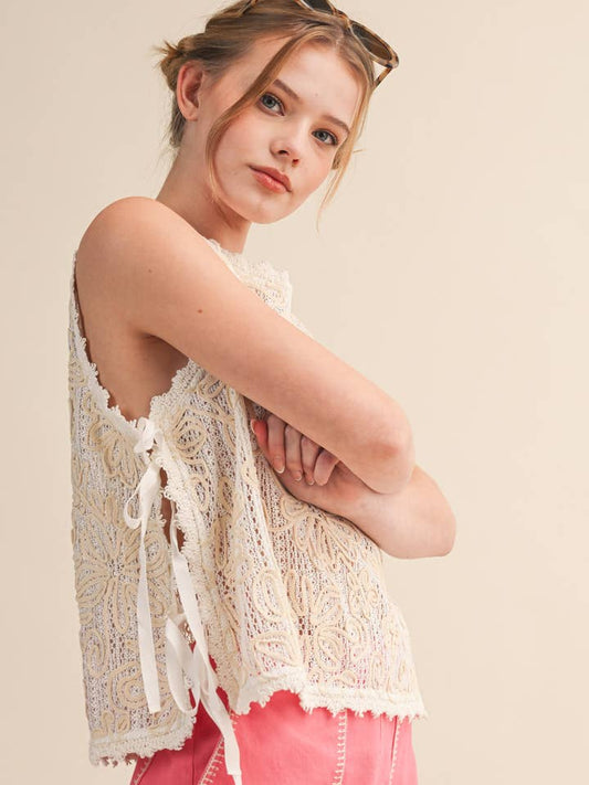 Floral Crochet Tank - Off White