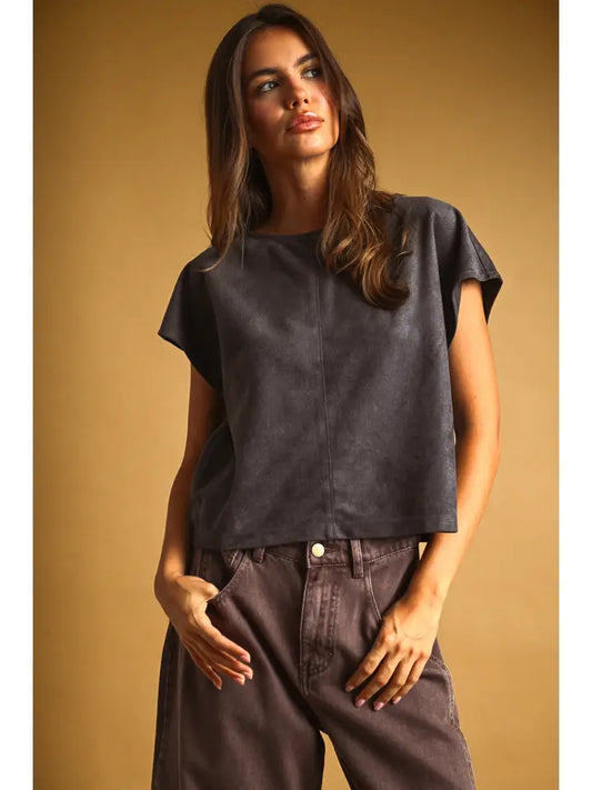 Suede Crop Top - Grey