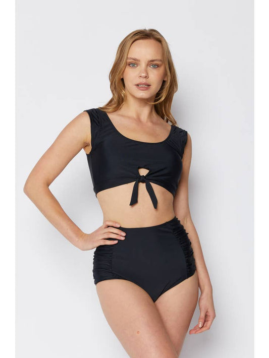 Tie Front Sporty Swimsuit - Black