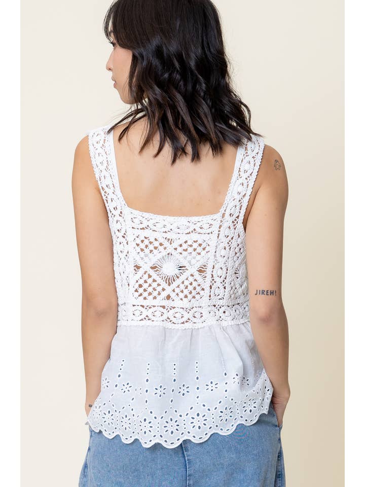 Crochet Eyelet Tank Top - White