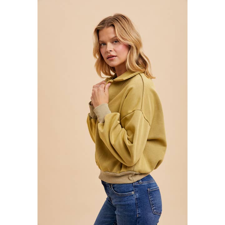 Cropped Polo Pullover - Light Olive