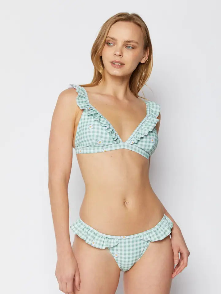 Ruffled Bikini - Gingham Daisy Lime