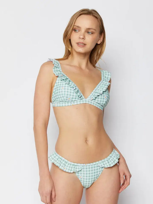 Ruffled Bikini - Gingham Daisy Lime