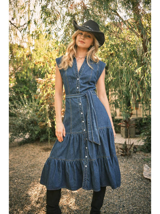 Tiered Denim Midi Dress