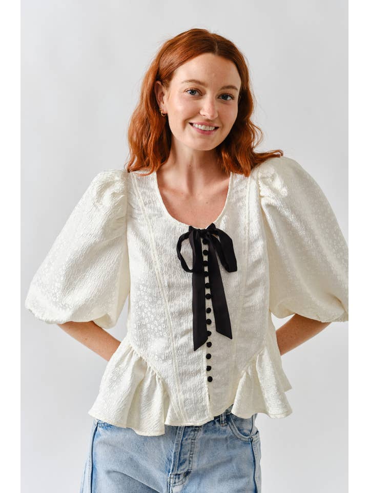 Jacquard Tie Top - Off White