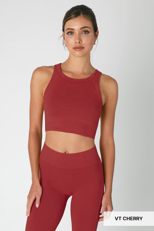 Chevron Highneck Crop Top - Vintage Cherry