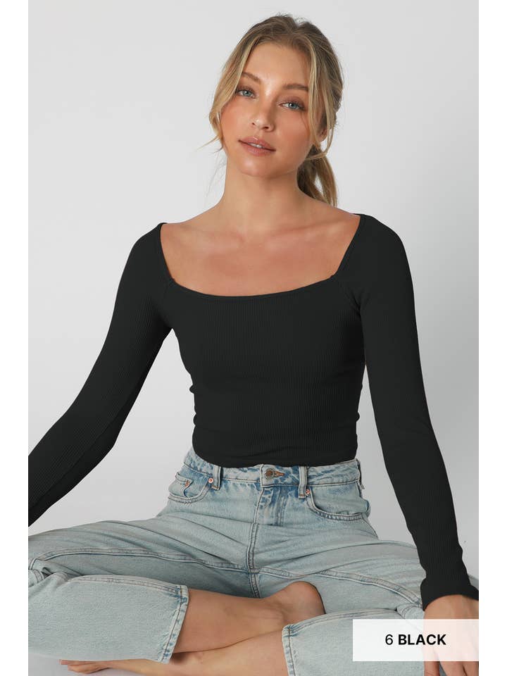 Ribbed Square Neck Crop Top - Black