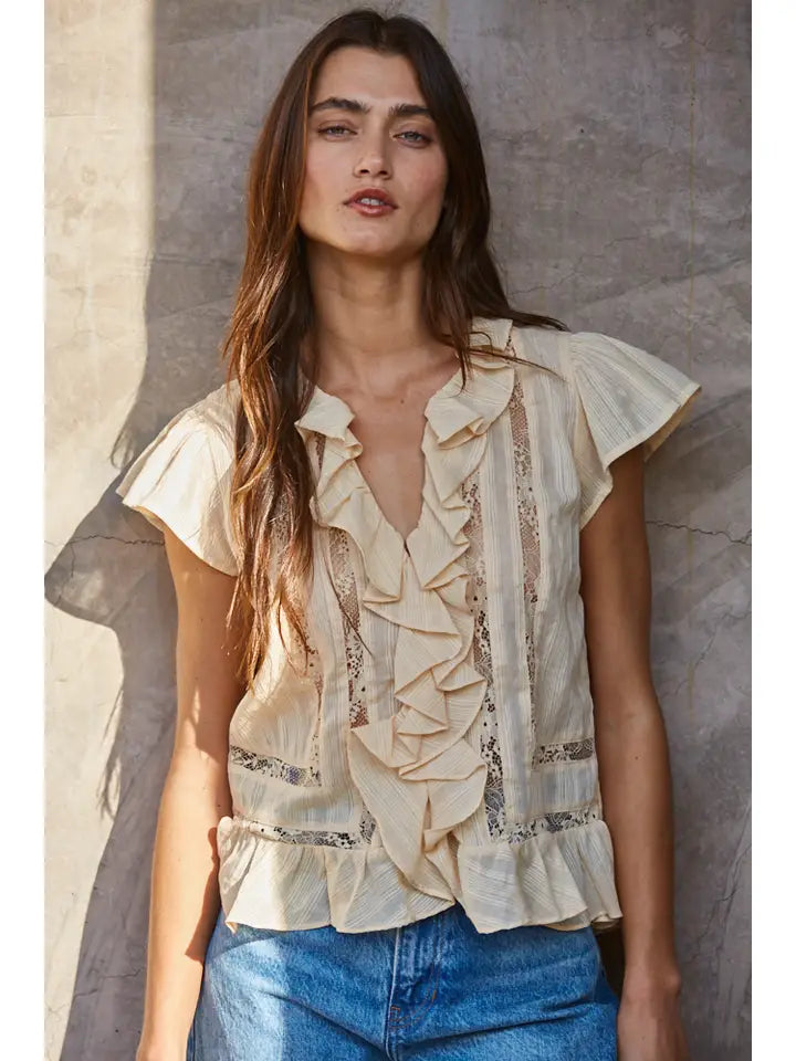Ruffle Detail Blouse - Natural