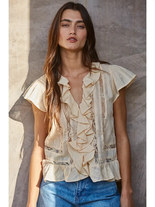 Ruffle Detail Blouse - Natural