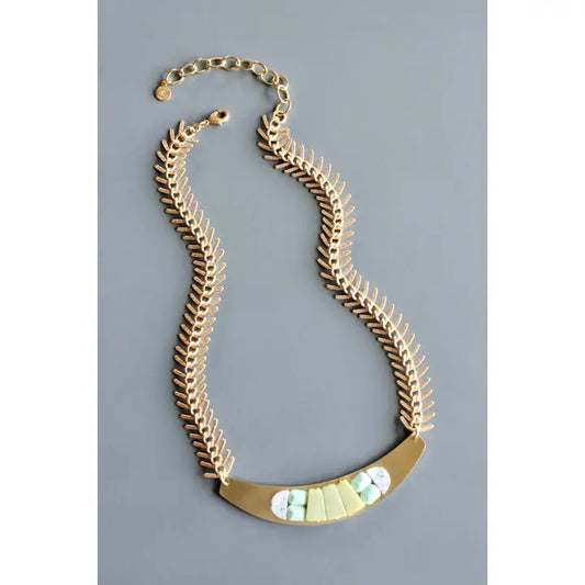 Geometric Bib Necklace with Fishbone Chain