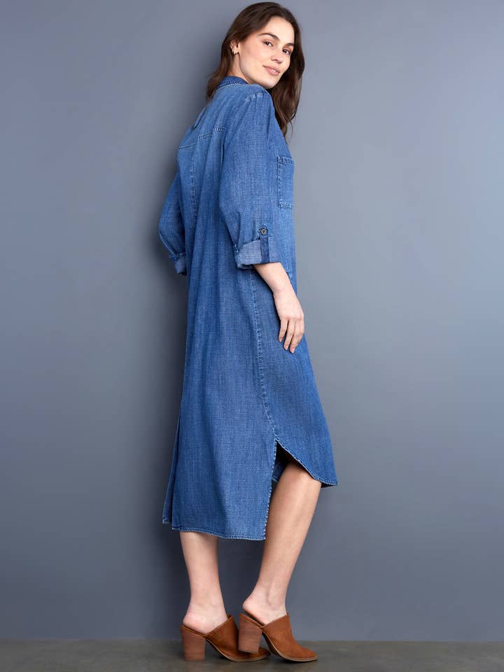 Chill Out Denim Shirtdress - Clean Blue