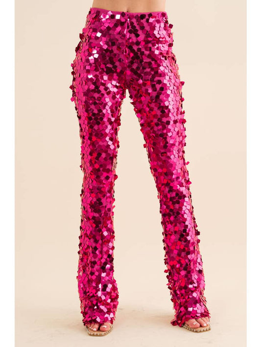 Iridescent Sequin Pants - Hot Pink