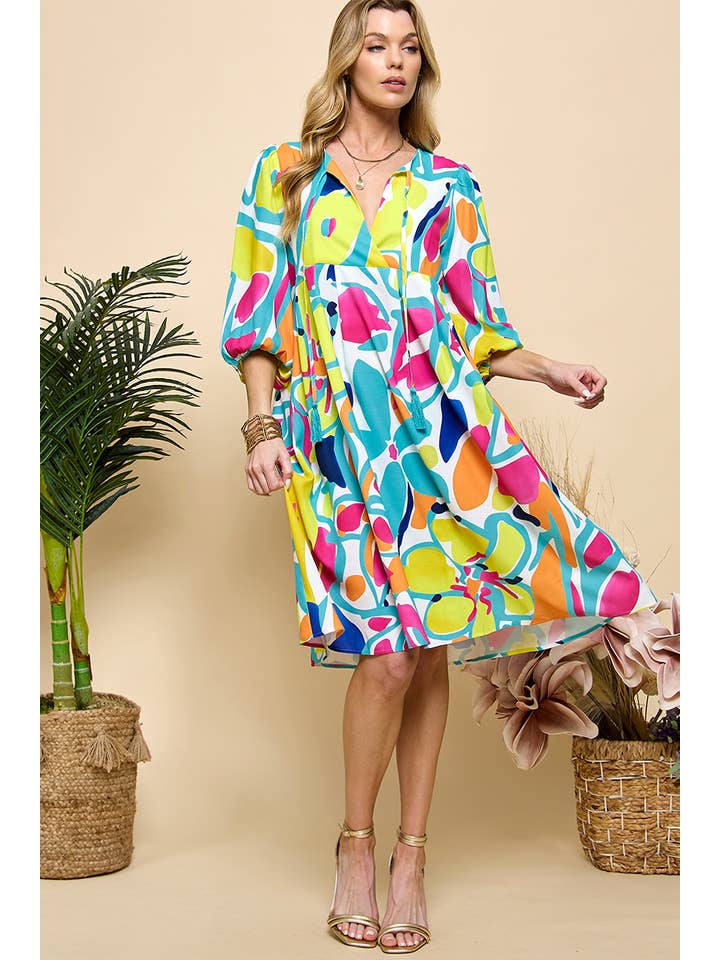 Balloon Sleeve Dress - Multi