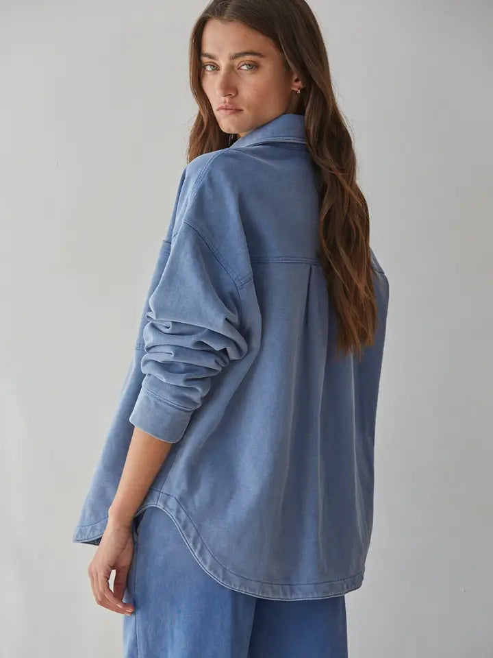 Knit Collared Button Down - Light Denim