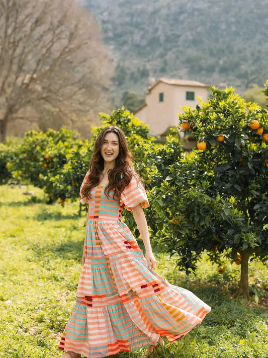 Tula Dress - Apricot Colorful Stripe