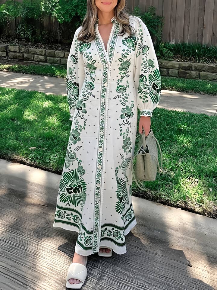 Balloon Sleeve Maxi Dress - Green