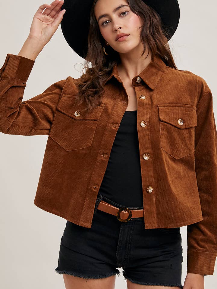 Courduroy Cropped Shirt Jacket - Camel