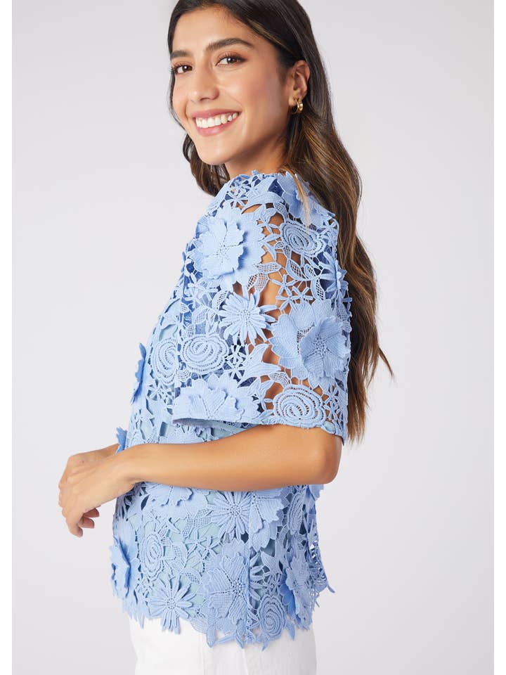 Marty Lace Top - Cornflower Blue