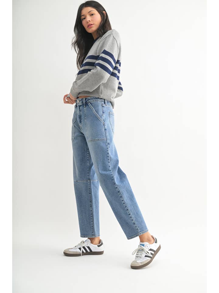 Utility Seamed Barrel Jean - Medium Wash