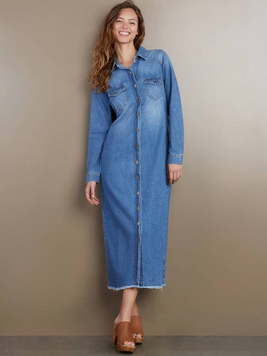 Denim Maxi Shirt Dress - Monterey Blue