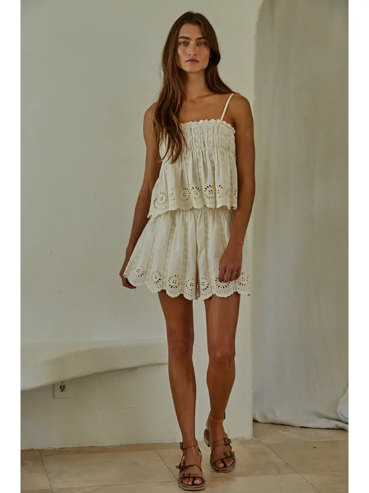 Eyelet Spaghetti Strap Top - Natural