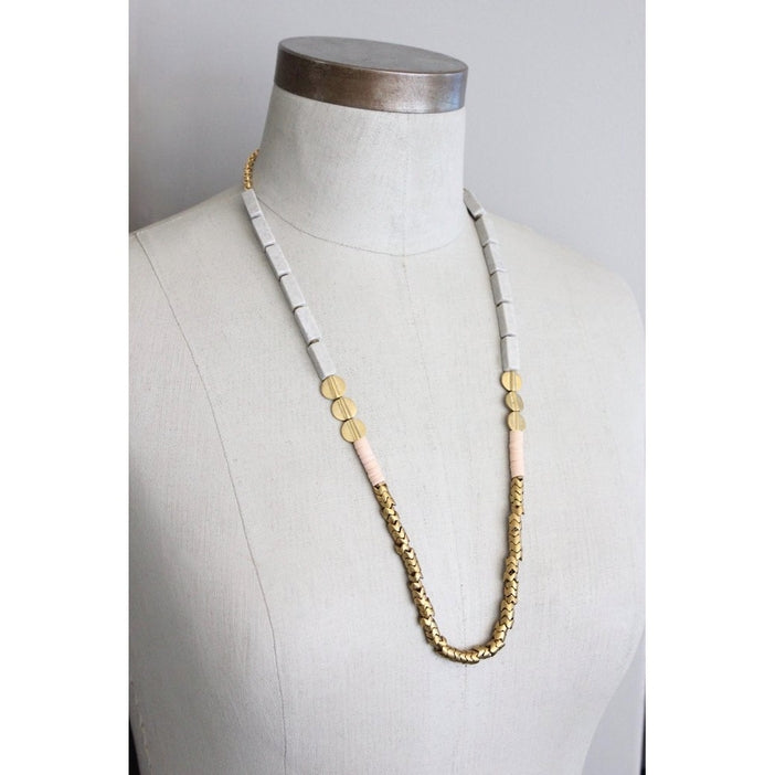 Gray Stone and Brass Snake Bead Necklace
