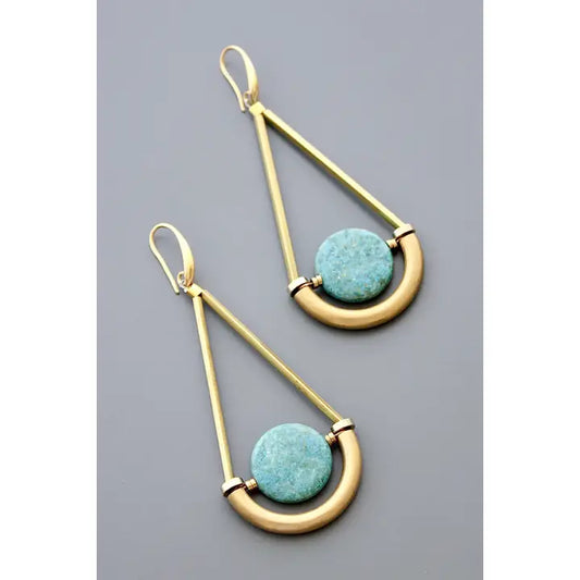 Turquoise Disc Geometric Dangle Earrings