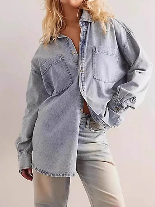 Long Sleeve Denim Shirt - Light Blue