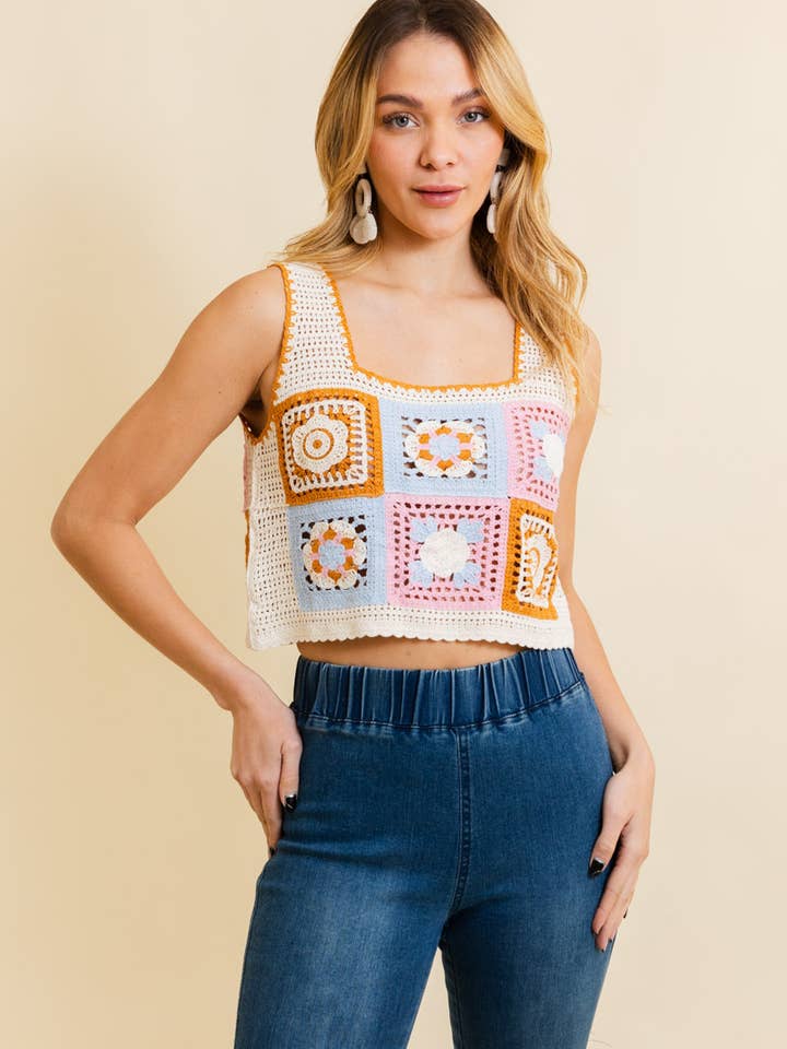 Mosiac Crochet Top - Pink Combo