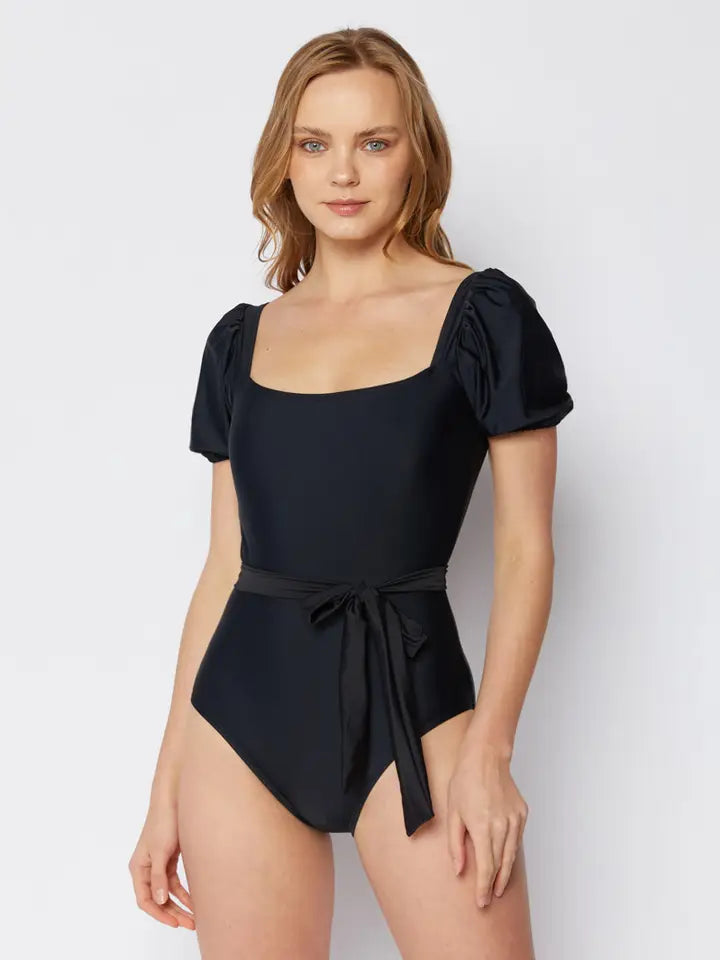 Puff Sleeve Swimsuit - Black