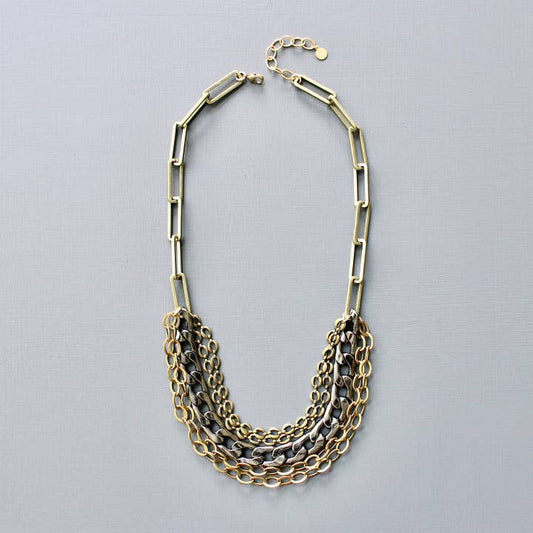 Multi Strand Brass and Gunmetal Chain Necklace