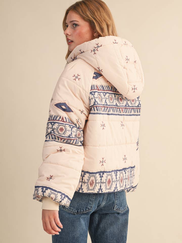 Printed Puff Jacket - Butter Cream