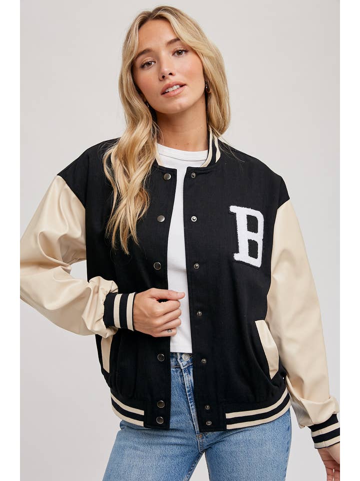 Color Block Varsity Jacket - Black