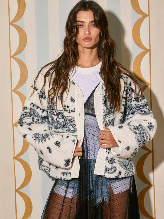 Paisley Teddy Jacket - Ivory/Black