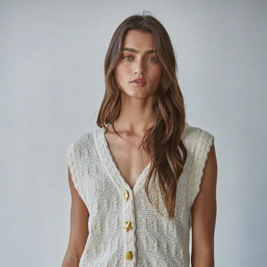 Ocean Detail Sweater Vest - Natural
