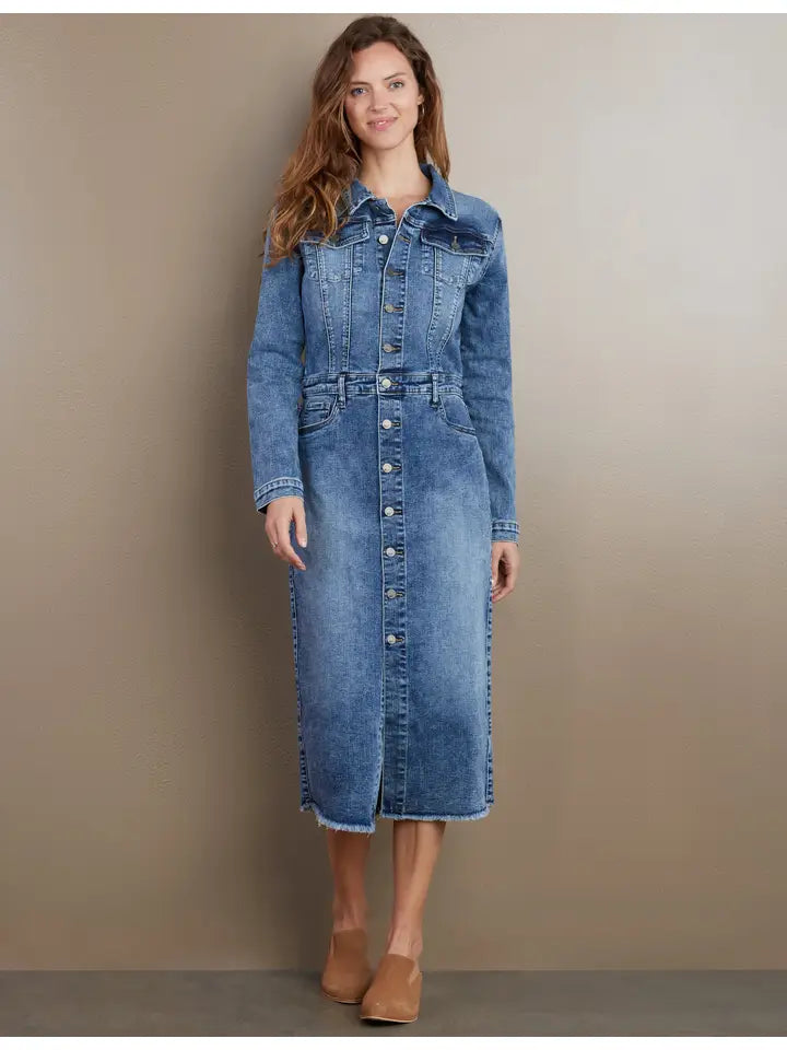 Piece Dyed Denim Dress - Blue
