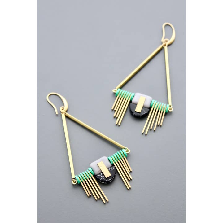 Mint and Black Art Deco Earrings