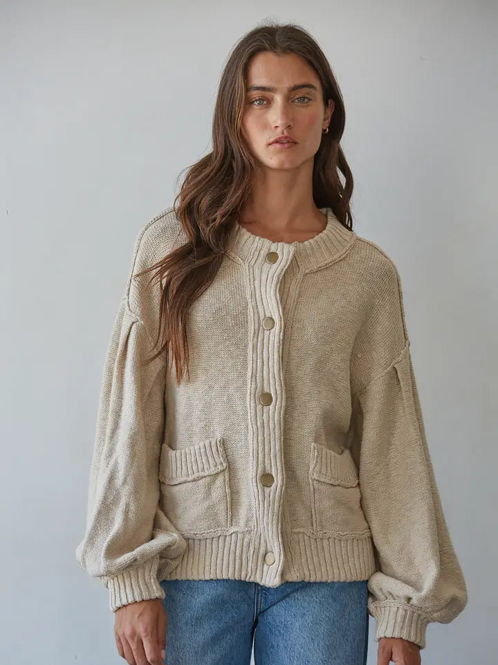 Balloon Long Sleeve Cardigan - Sand