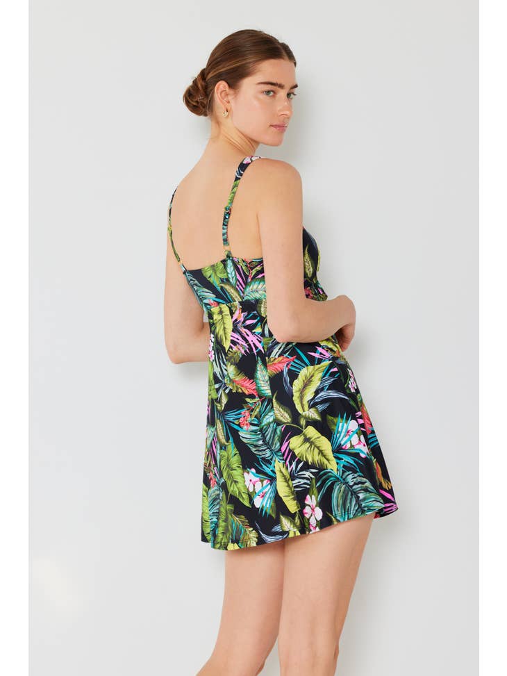 Skirted Maillot Swimsuit - Black Floral