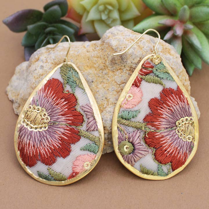 Embroidered Earrings - Autumn Bloom