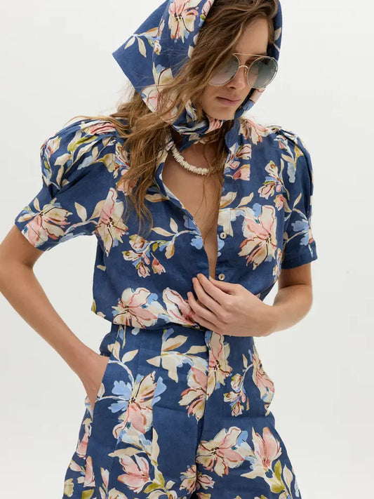 Athina Linen Shirt - Blue Poppy