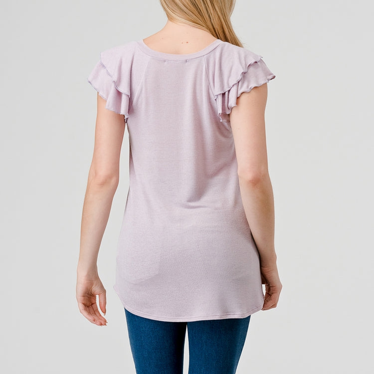 Double Flutter Sleeve Top - Lilac - FINAL SALE