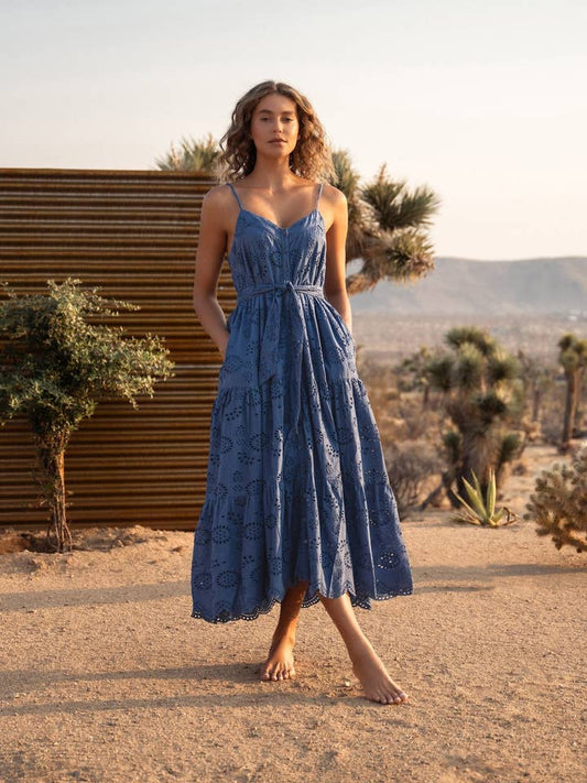 Addyson Dress - Steel Blue San Andrés Eyelet