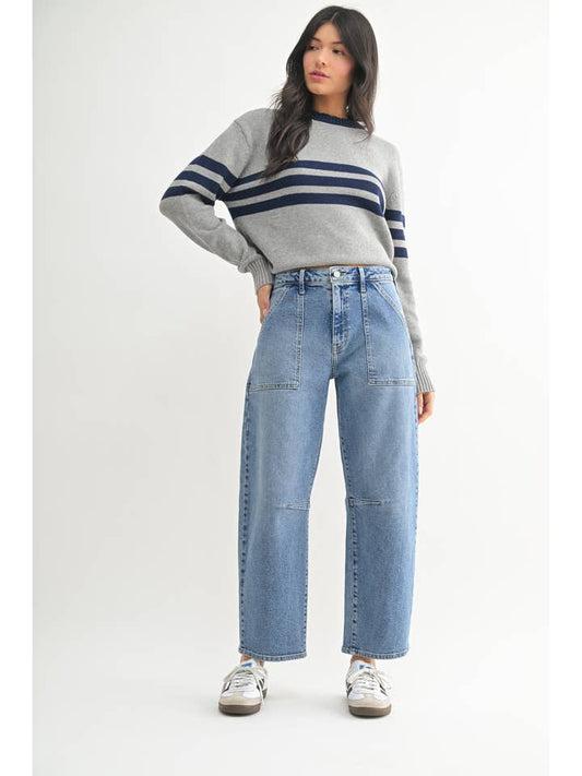 Utility Seamed Barrel Jean - Medium Wash